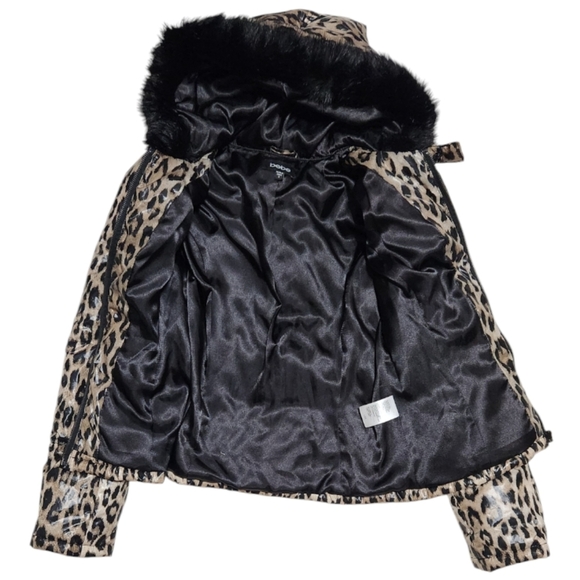 BEBE vintage animal print belted puffer jacket with faux fur hood - Picture 4 of 7